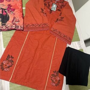 M&M'S Rust Orange Embroidered Women Dress Set